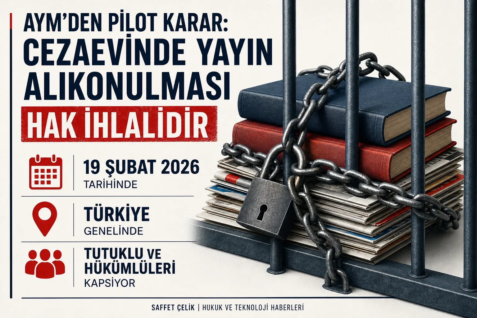 AYM’nin ceza infaz kurumlarında doküman alıkonulmasına ilişkin pilot kararının ana noktalarını gösteren infografik.