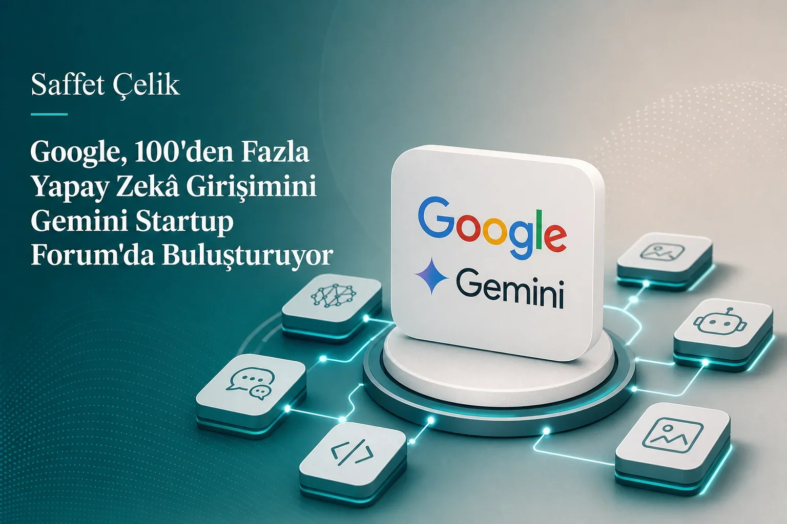 Google'ın yapay zekâ girişimlerine sunduğu destek programının ana hatlarını gösteren bir infografik.